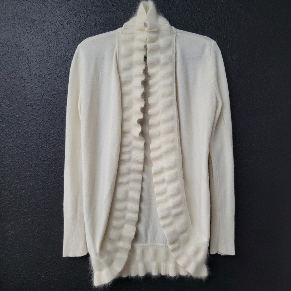 White House Black Market Rabbit Hair Wool Cardigan Women's Medium Cream Fuzzy